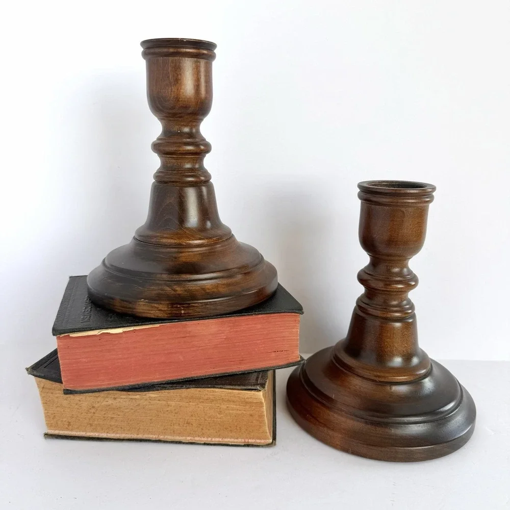 Large Chunky‎ Wooden Candlestick Holders Boho Cottagecore Farmhouse Witchy